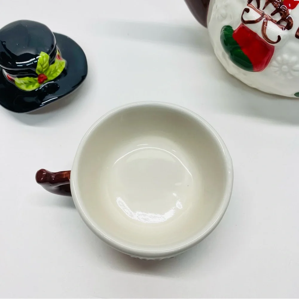 Pier 1 Imports Snowman Teapot Set w/Lid & Cup Tea for One  Christmas Holiday